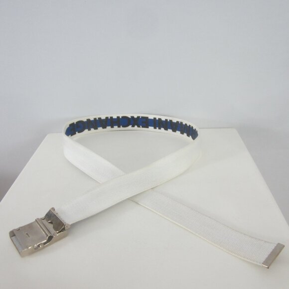 Armani Exchange Mens L White Blue Black Canvas Belt Adjustable Buckle 35 - 40 - Picture 6 of 8